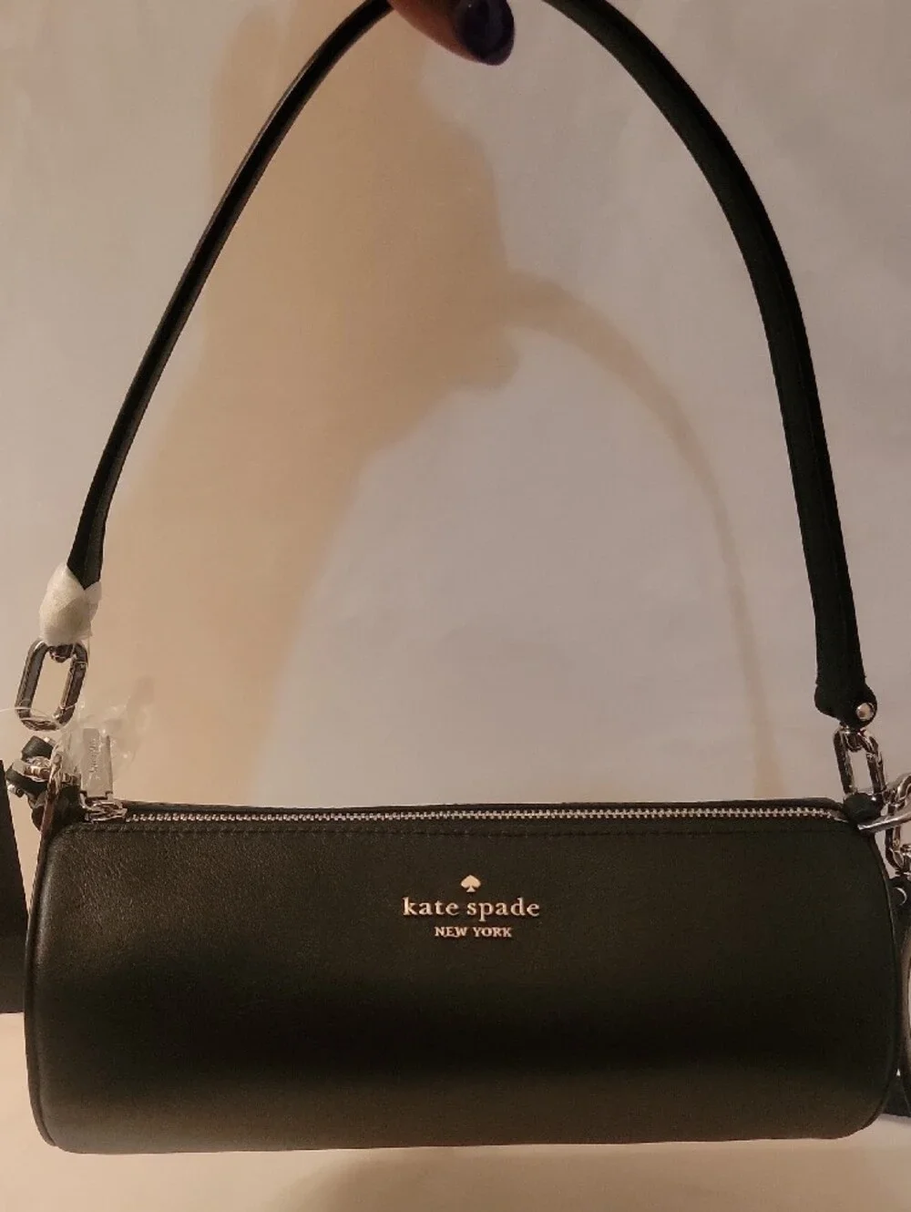 kate spade black leather mini barrel bag